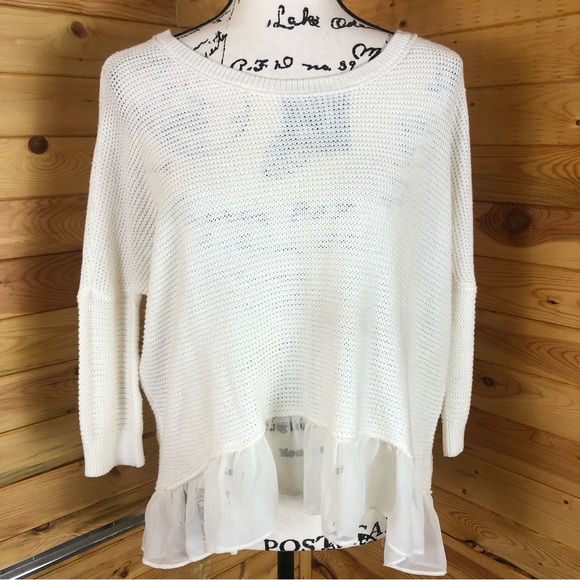 American Eagle oversized cream knit w/sheer ruffle - Picture 1 of 14
